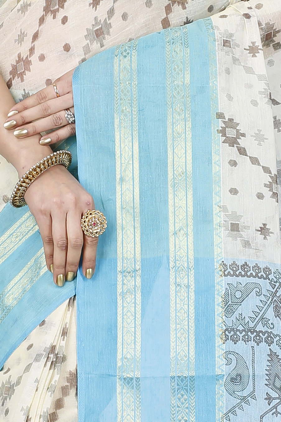 Sky Blue Pure Cotton Rashi Print Tant Saree Print (1013)